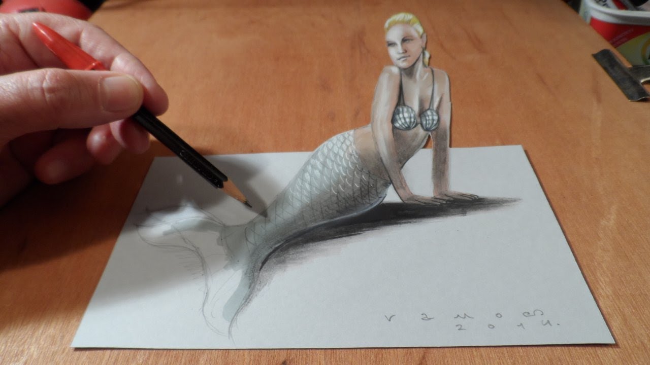 How I Draw a 3D Mermaid, Time Lapse - YouTube