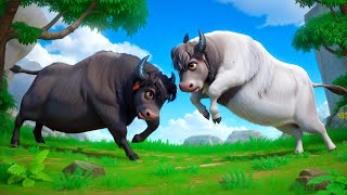 Epic Buffalo Battle: White vs Black Buffalo Showdown! Funny Animal Fights 2024!