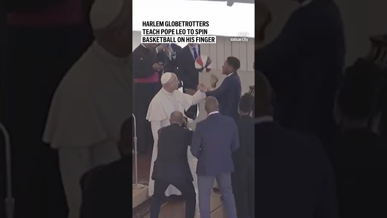 Harlem Globetrotters teach Pope Leo to spin basketball on his finger