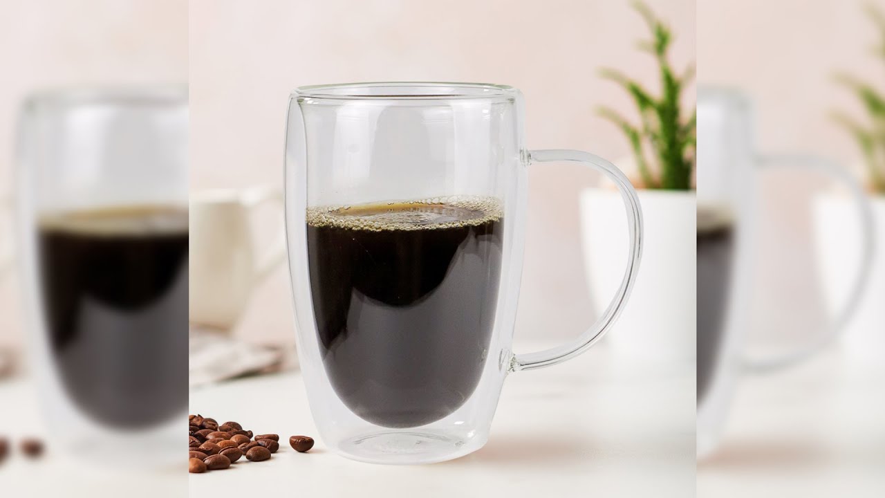 Pratinjau video produk One Two Cups Cangkir Kopi Kaca Tahan Panas Double Wall Mug 410ml