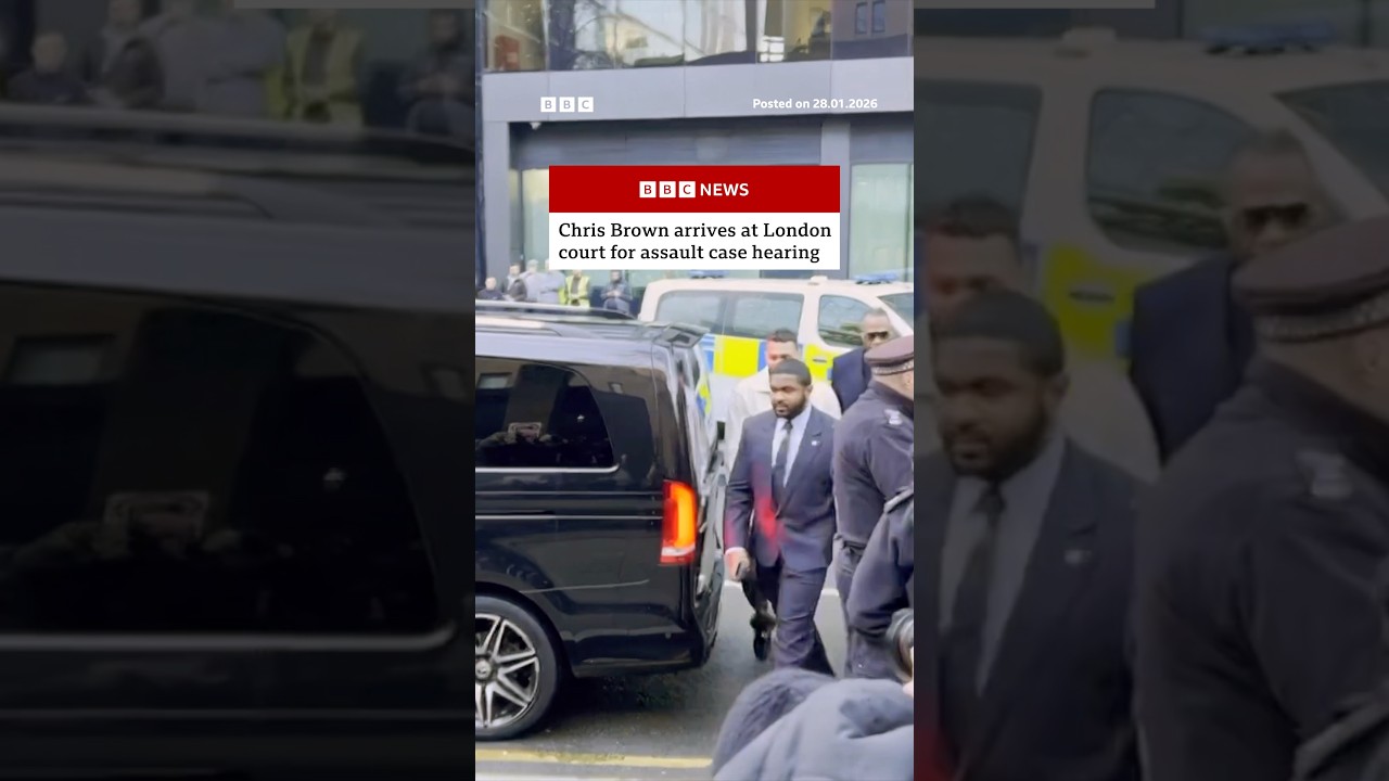 Chris Brown arrives at court for assault case hearing. ChrisBrown BBCNews