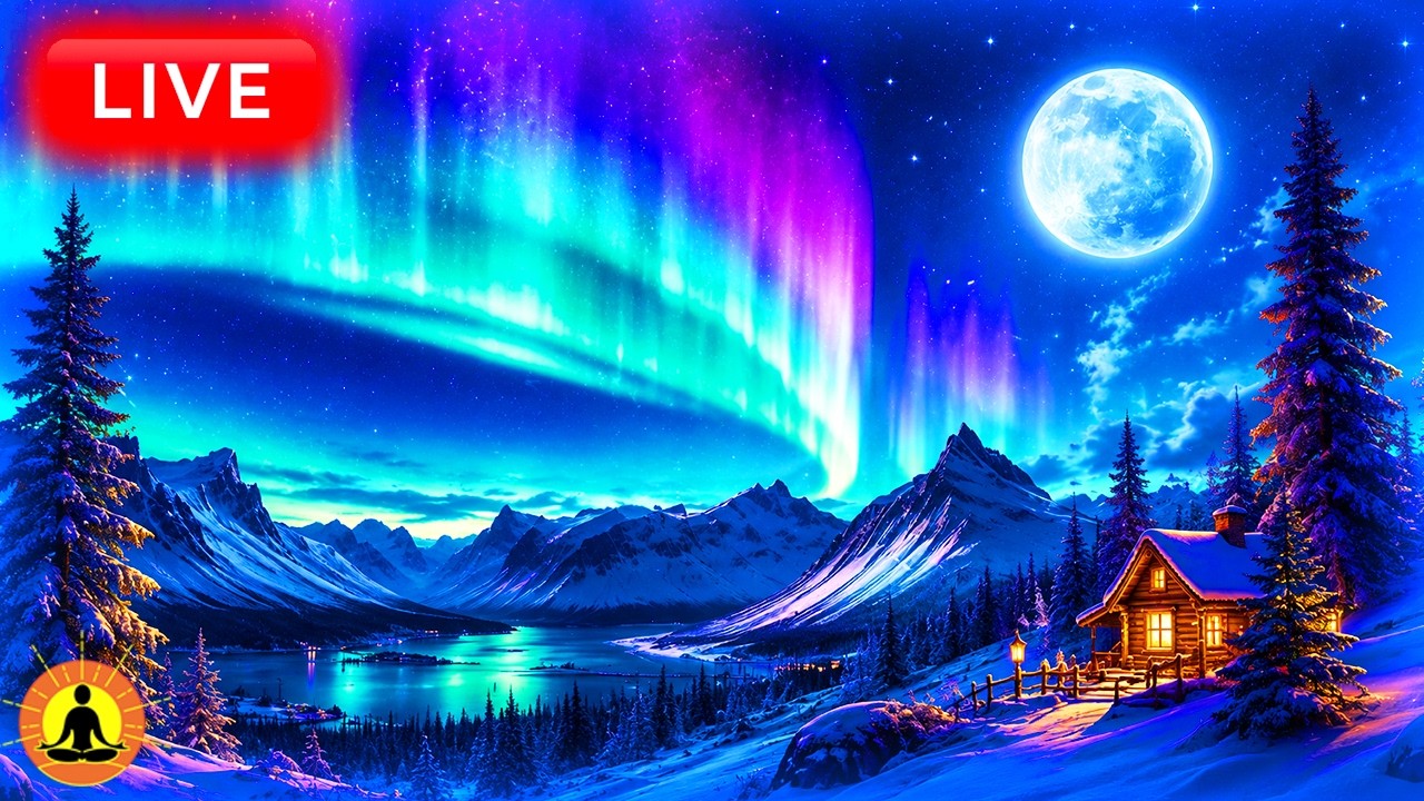 🔴 Fall Asleep Fast with Northern Lights 24/7: Deep Sleeping Meditation Music & Aurora Sky Ambience