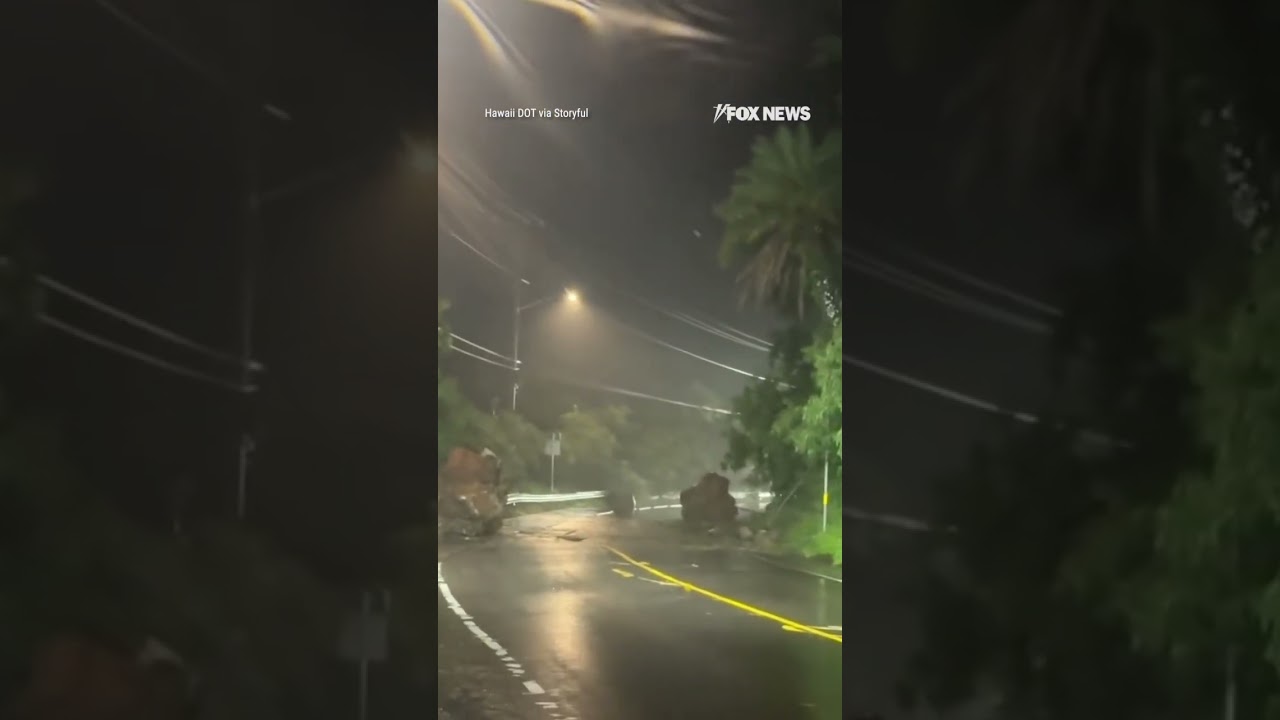 WATCH: Massive boulders crash onto Hawaii highway #foxnews #news #shorts #road #car