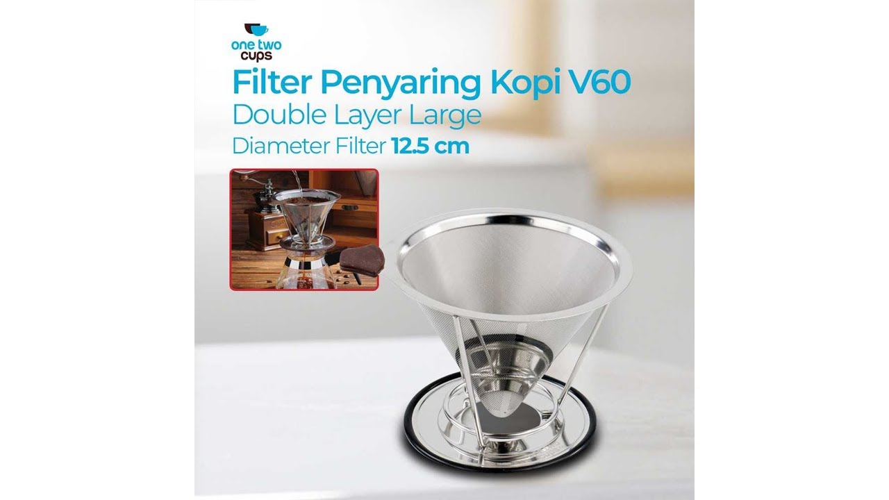 Pratinjau video produk One Two Cups Saringan Kopi Stainless Steel Filter V60 Large - F-412