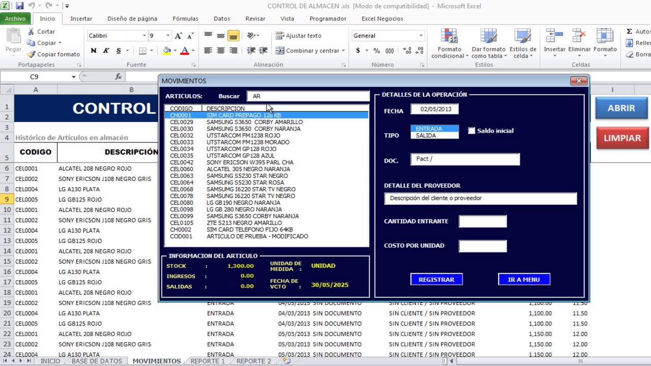 Control De Almacen En Excel - Control De Stock Excel - Valuación Metodo ...