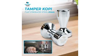 Pratinjau video produk One Two Cups Tamper Kopi Espresso Flat Stainless Steel Chrome Plated 51mm - SS51