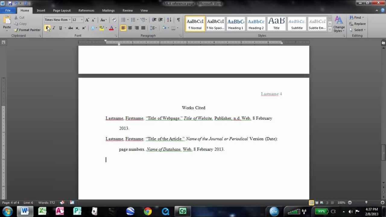 How To Do Mla Works Cited On Microsoft Word