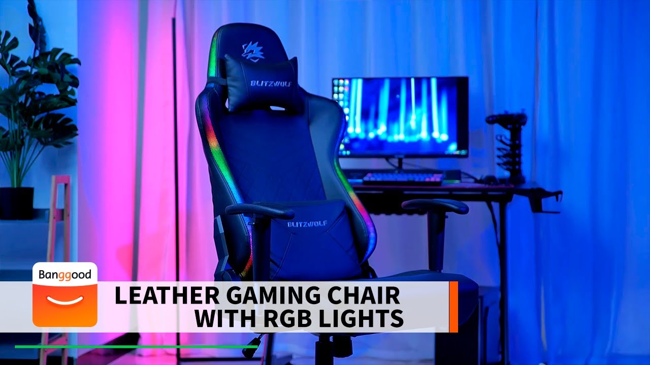 video Cadeira Gaming BlitzWolfÂ® BW-GC8 com efeito de luzes 7 RGB 160 Â° Max reclinÃ¡vel 2D ajustÃ¡vel braÃ§o para escritÃ³rio domÃ©stico
