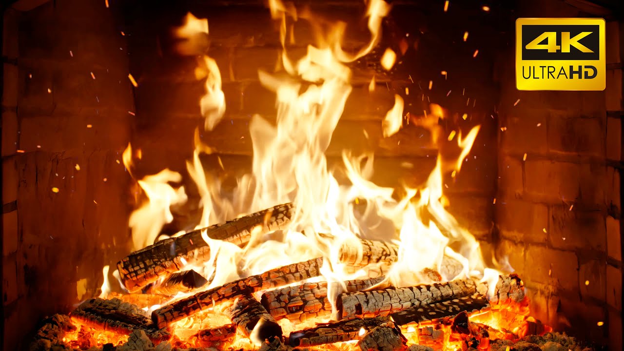 🔥 Gentle Flames Fireplace with Real Crackling Fire and Glowing Logs for Gentle Holiday Atmosphere