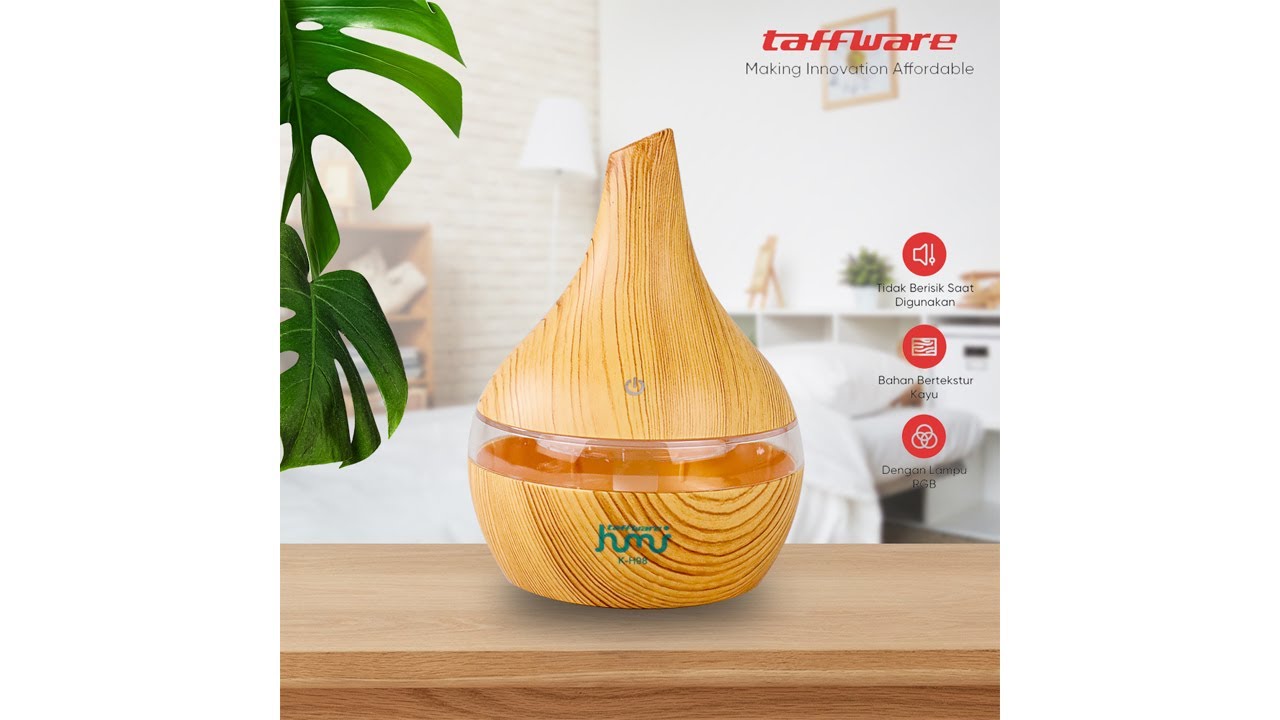 Pratinjau video produk Taffware HUMI Air Humidifier Mini Ultrasonic Wood Grain 300ml - K-H98