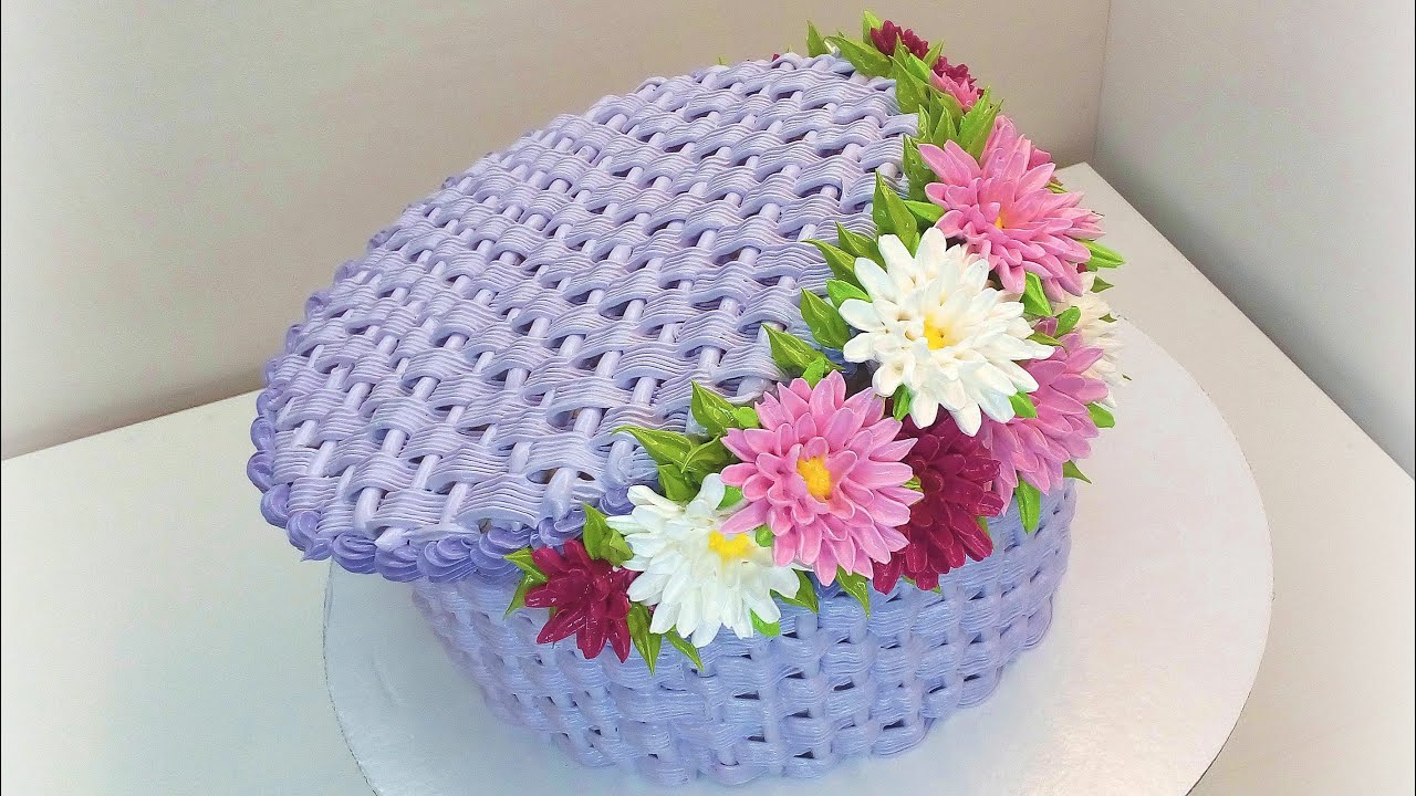 Корзина с цветами торт кремовый фото