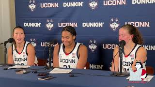 Kaitlyn Chen, Sarah Strong, Ashlynn Shade: UConn women's basketball postgame (Fort Hays State)