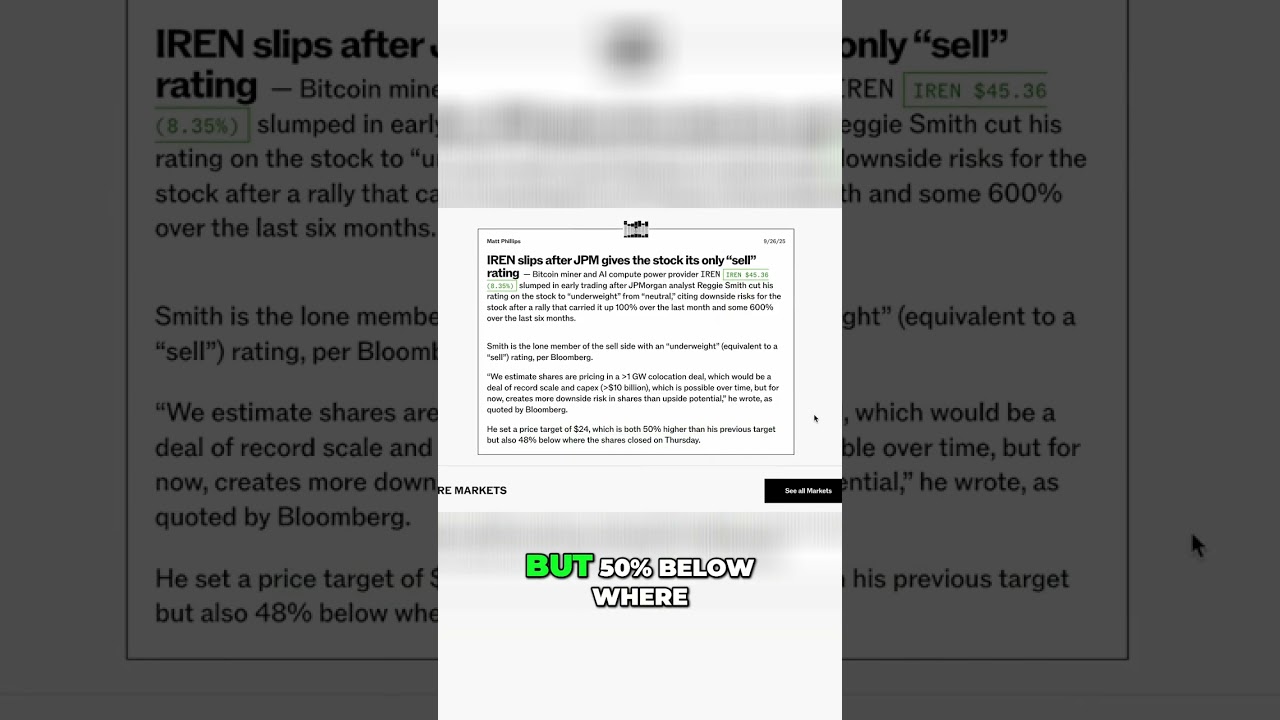 IREN Stock JPM Sell Rating: Why Did It Pump?! shorts