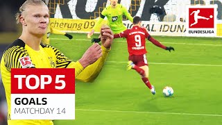 Top 5 Goals Matchday 14 • Haaland, Lewandowski & More | Matchday 14 — 2021/22
