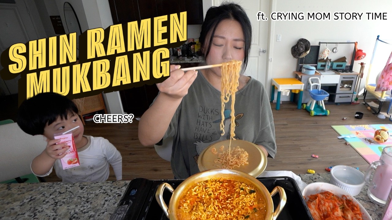 (mukbang) SHIN RAMEN x2 ft. crying mother story time & special guest