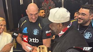 DEREK CHISORA STORMS TYSON FURYS DRESSING ROOM WITH FIVE GUYS BURGERS AFTER RETURN WIN