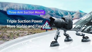 Pratinjau video produk TELESIN Three-Arm Car Mount Holder Suction Cup for DSLR GoPro DJI Osmo - TE-TSB-001