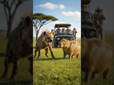 Capybara fights hyena to protect her cubs #shorts #capybara #hyena