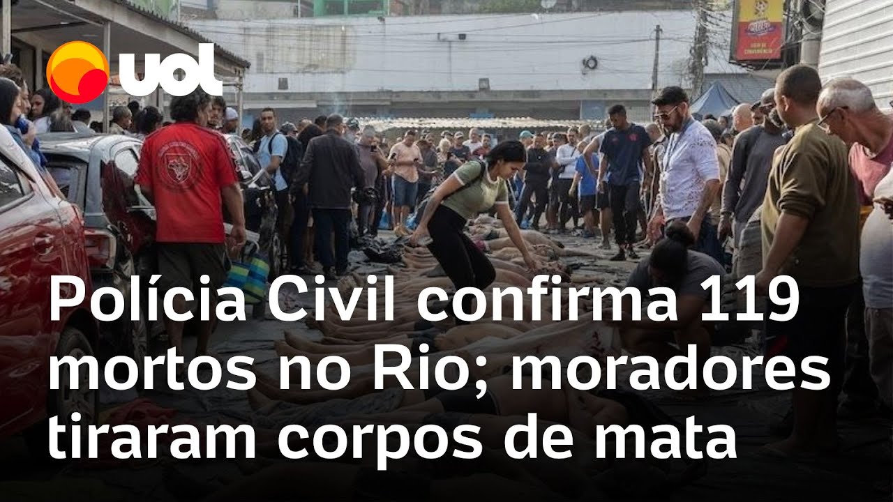 Rio de Janeiro em guerra Governo confirma 119 mortos moradores retiram 70 corpos de mata na Penha  TV Online Rio de Janeiro em guerra Governo confirma 119 mortos moradores retiram 70 corpos de mata na Penha