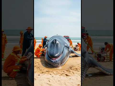 Rescue team rescues giant whale stranded on beach #shorts
