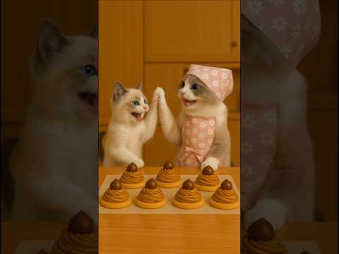 🐱猫とウサギのモンブラン物語🌰(AIママ猫料理)#shorts #ai猫 #猫動画 #癒し動画 #スイーツ好き #ai生成 #cat #kitten #cute #cutecatvideos