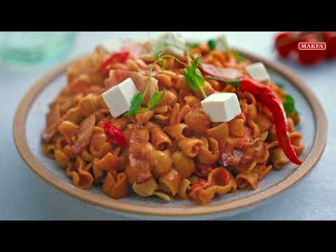 Блюда из макарон MAKFA | Триколлини с фетой и соусом из печеного перца