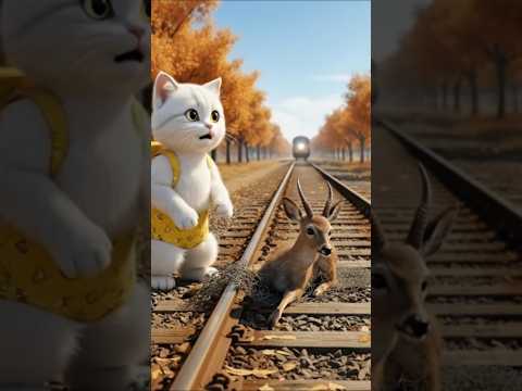 🐱🦌Hero Kitten Risks His Life to Save a Trapped Deer from an Oncoming Train 😱🐾
