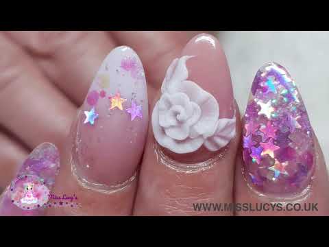 Cute Pink Acrylic Nails with 3D Acrylic Flower