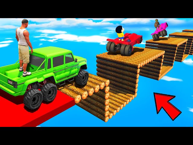SHINCHAN AND FRANKLIN TRIED THE IMPOSSIBLE WOODEN LOG ZIGZAG GAP BRIDGE PARKOUR CHALLENGE GTA 5