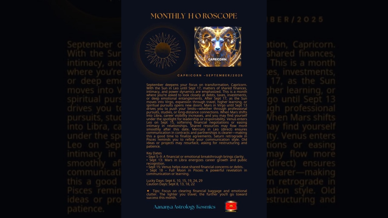 ♑ Capricorn (मकर राशि) September 2025 Horoscope | Career, Love & Finance