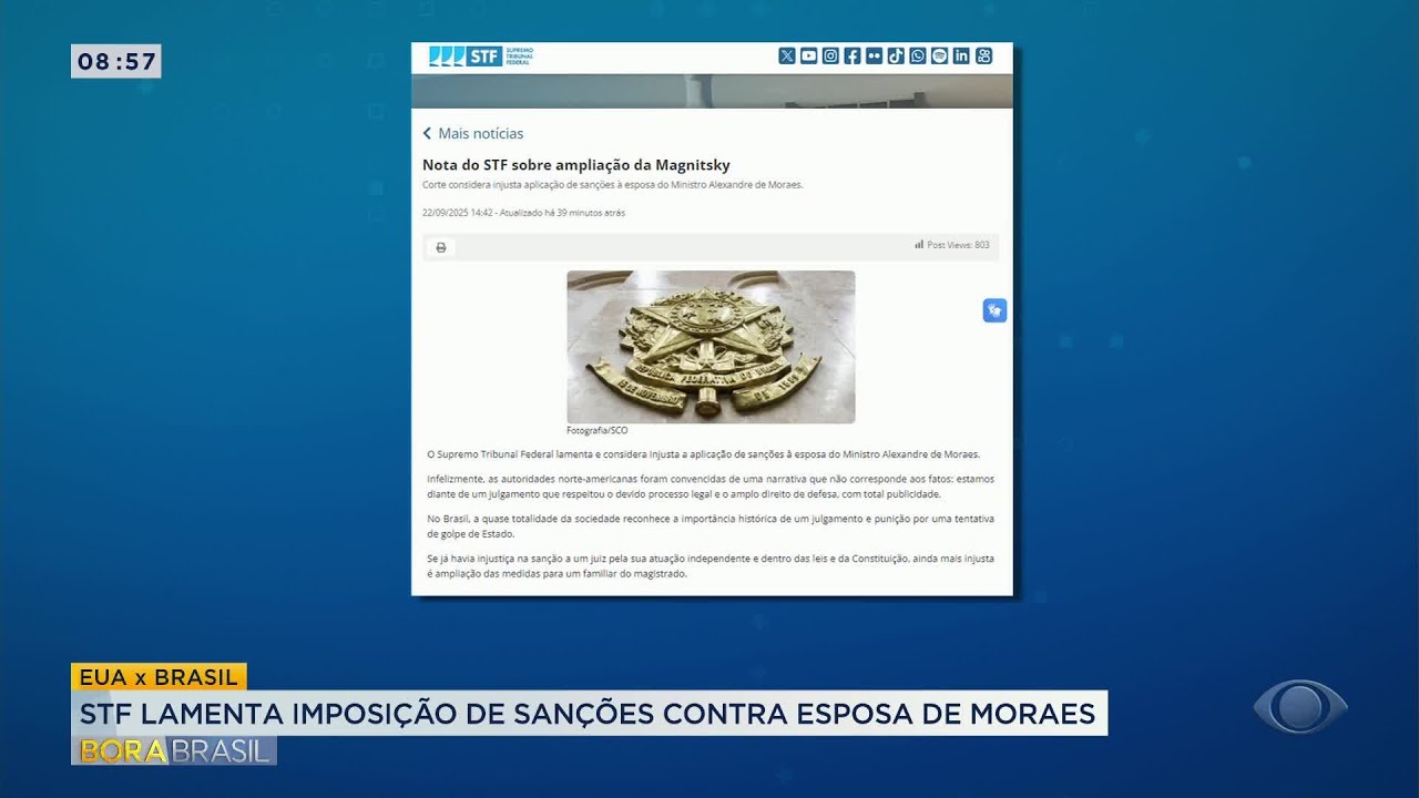 STF critica imposição de sanções contra esposa de Moraes