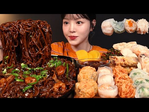 SUB)고추쟁반짜장면에 바삭쫀득 딤섬 먹방!🌶🥟 파김치까지 중식 꿀조합 리얼사운드 Jjajangmyeon & Dumplings Mukbang ASMR