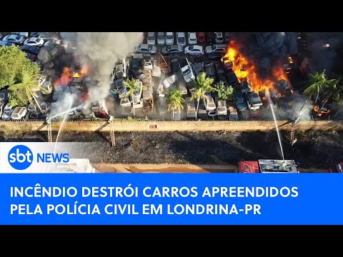 Incêndio destrói carros apreendidos em pátio da Polícia Civil em Londrina-PR