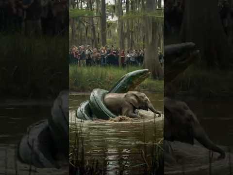 Rescue elephant from giant eel #shortsvideo #wildlife #eel #giant