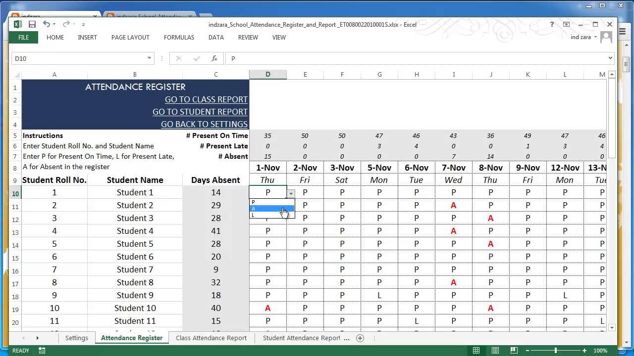 School Attendance Register and Report Excel Template v2 YouTube