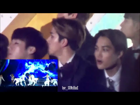 EXO(ft. Sunggyu) watching 2NE1 - Come Back Home and CL's rap at SBS Gayo Daejun 2014