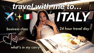 travel with me to italy ✈️✨🇮🇹 24 hour travel day, business class, & whats in my carry-on bag!