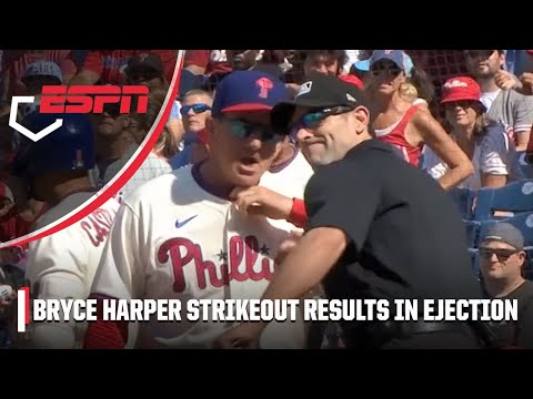 Phillies manager tossed after Bryce Harper argues strike-3 call | MLB on ESPN video clip