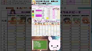 【2025年7月29日　盛岡12R　スプリント特別 (OP) 】なるべく高配当レースを狙って・・・◎は一択？