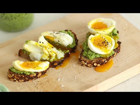 Green Pea Pesto Toasts with Soft Cooked Egg- Healthy Appetite with Shira Bocar