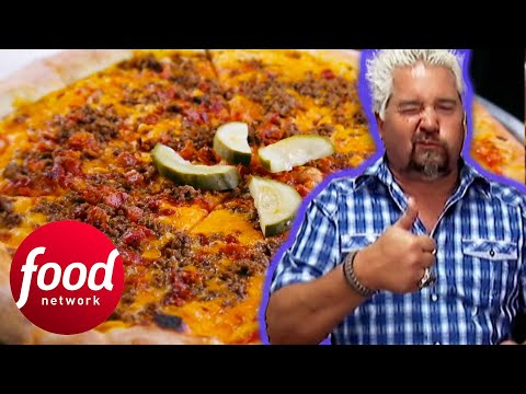 Guy FREAKS OUT About A Cheeseburger Pizza With Ketchup And Mustard Base! | Diners, Drive-Ins & Dives