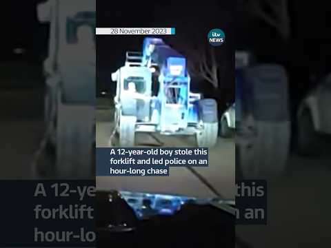 Boy takes police on an hour-long chase in stolen forklift #itvnews #news #crime #michigan #usa