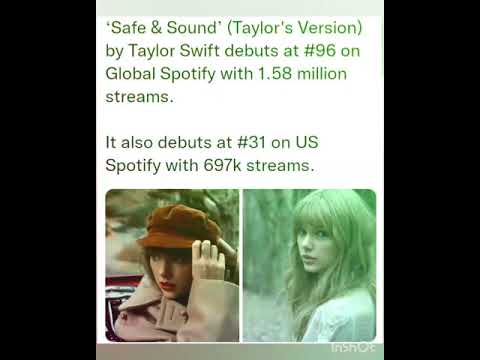 ‘Safe & Sound’ (Taylor's Version) by Taylor Swift debuts at #96 on Global Spotify with 1.58 million