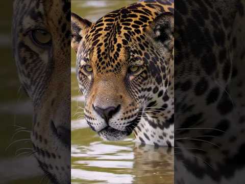 When the Jaguar Enters the Water.#shorts #wildlife #trending #action ##viral #jaguar #animals