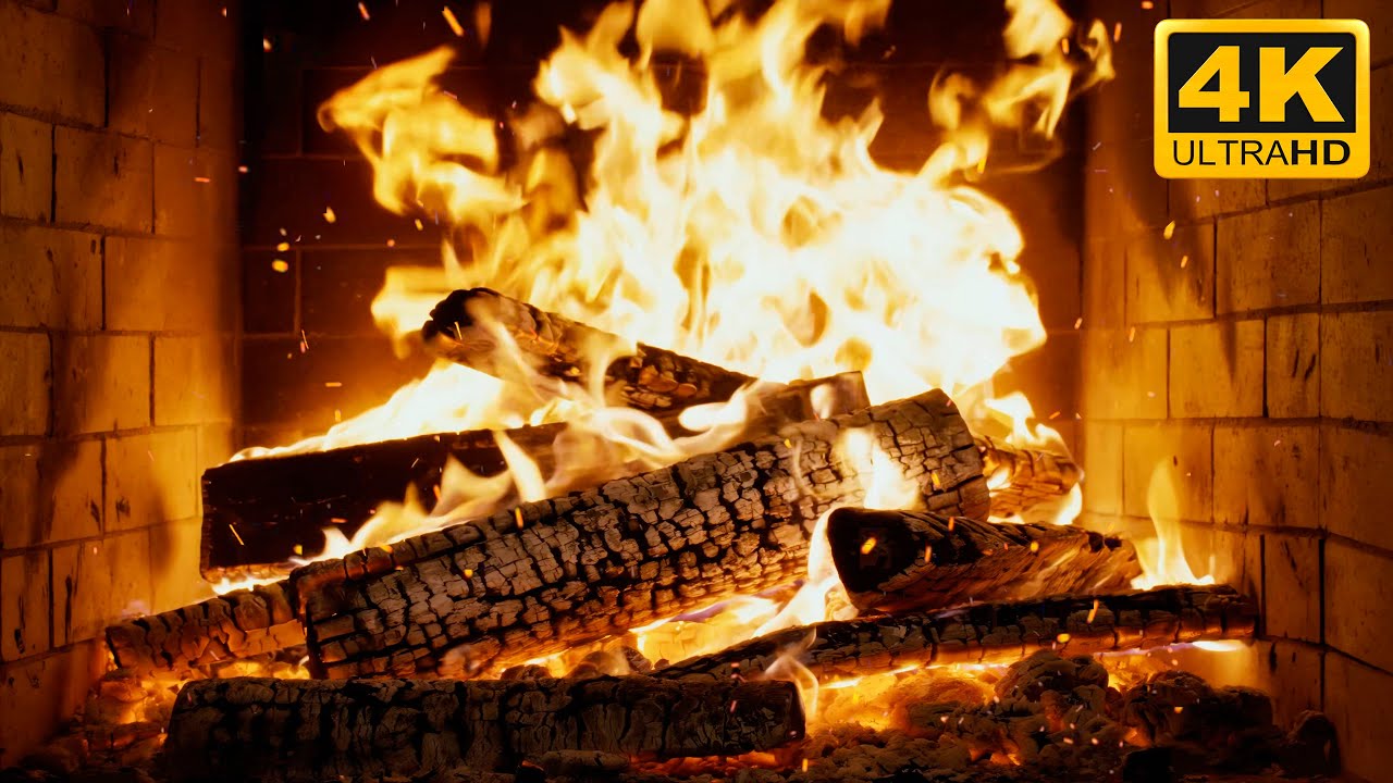 🔥 Winter Forest Cabin Fireplace with Slow-Burning Logs and Soft Wood Pops for Christmas Atmosphere