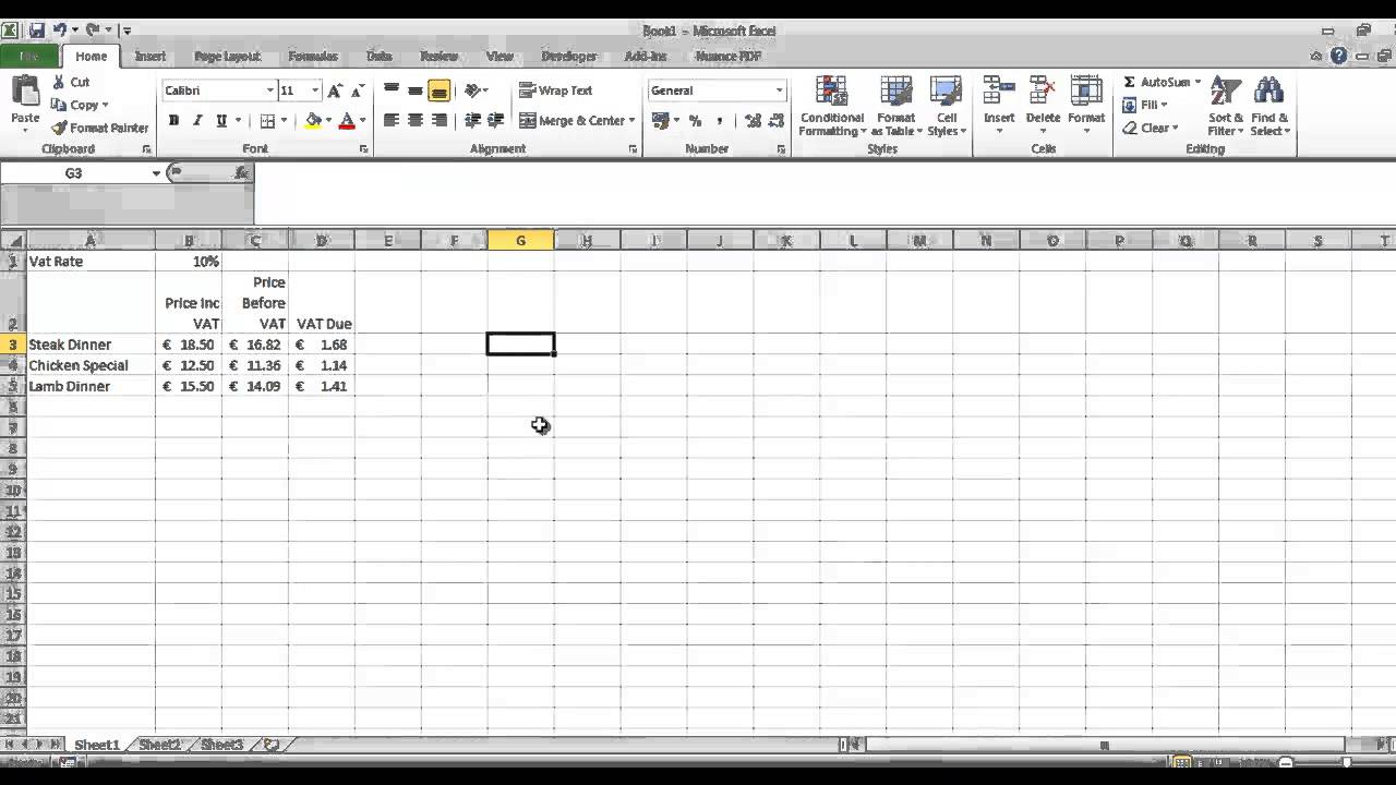 Vat Calculations In Excel Youtube 4425