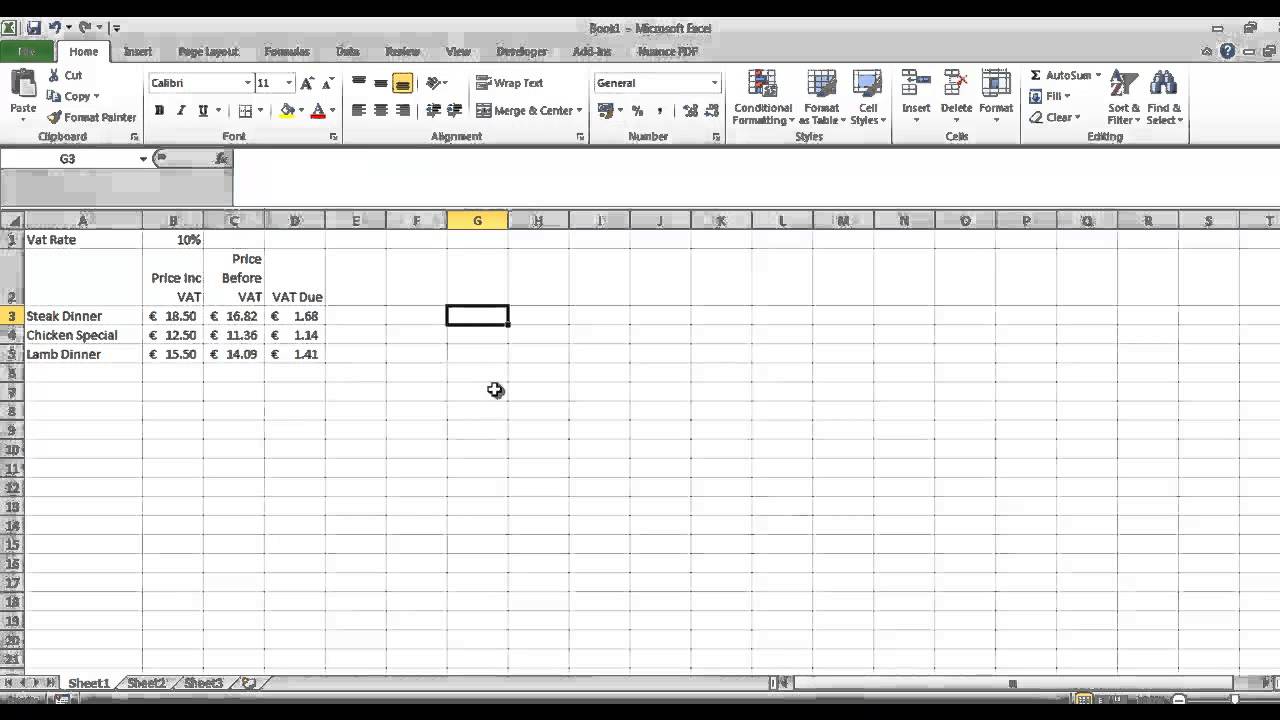 Vat Calculations In Excel Youtube 2644