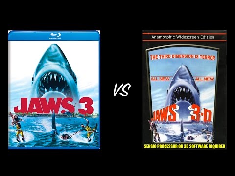 Comparison of Jaws 3-D 2K Remastered Blu Ray Edition vs Jaws 3-D SENSIO DVD Edition Top Bottom