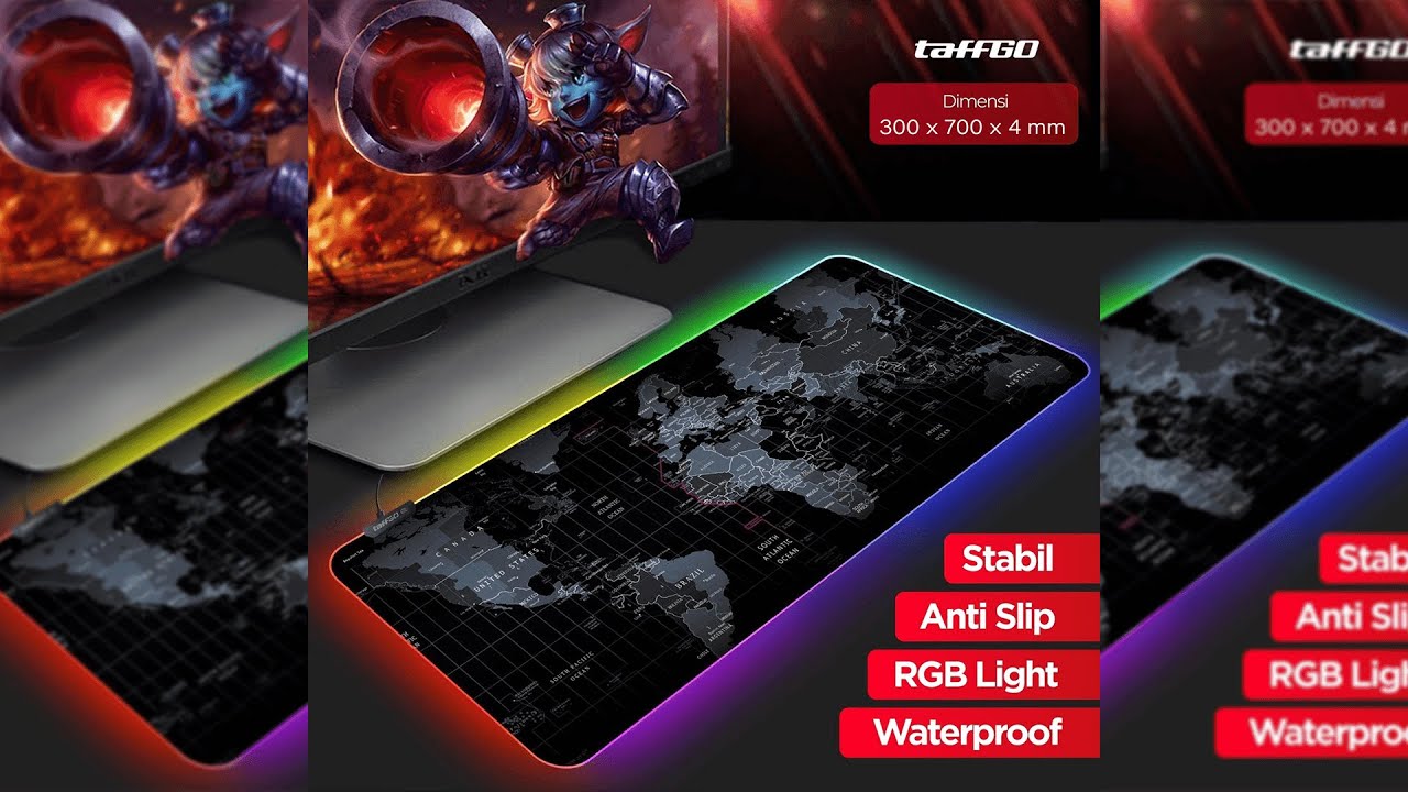 Pratinjau video produk TaffGO Gaming Mouse Pad XL Peta Dunia with LED RGB 400x900x4mm - RGB-03