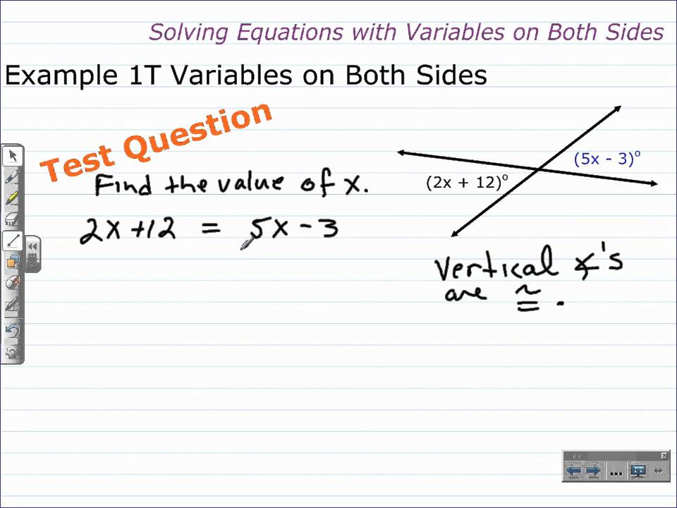 Solving Equations With Variables On Both Sides Algebra 1 Help Youtube 1956